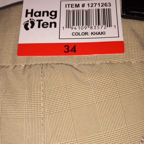 NWT HANG TEN Walking/Board Shorts Men’s Size 34 Khaki Micro Plaid - Picture 5 of 8